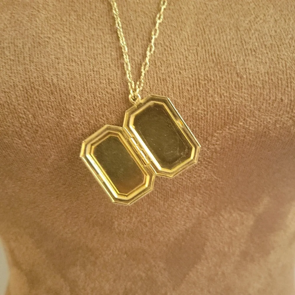 1928 Jewelry Co Gold Tone Enamel Floral Rectangle Locket Necklace 24 Cottagecore